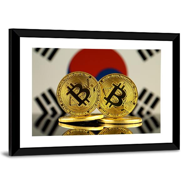 South Korea Flag With Bitcoin Canvas Wall Art-3 Horizontal-Gallery Wrap-25" x 16"-Tiaracle