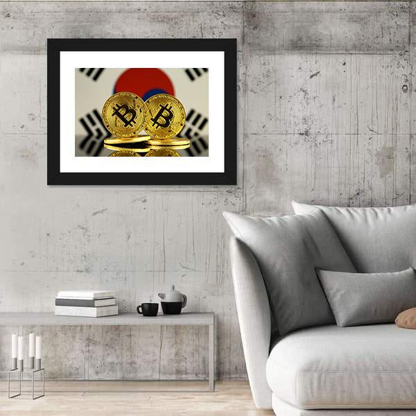 South Korea Flag With Bitcoin Canvas Wall Art-3 Horizontal-Gallery Wrap-25" x 16"-Tiaracle