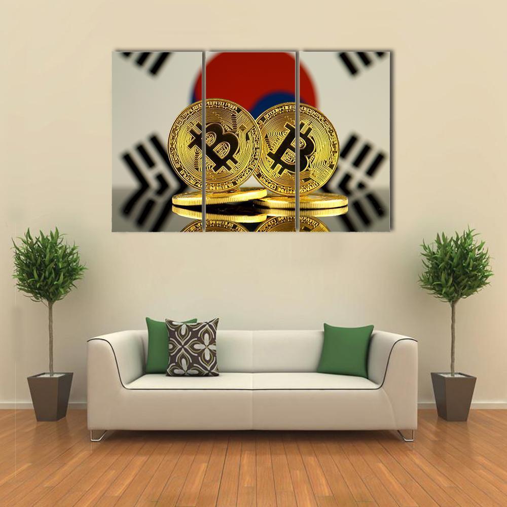 South Korea Flag With Bitcoin Canvas Wall Art-3 Horizontal-Gallery Wrap-37" x 24"-Tiaracle