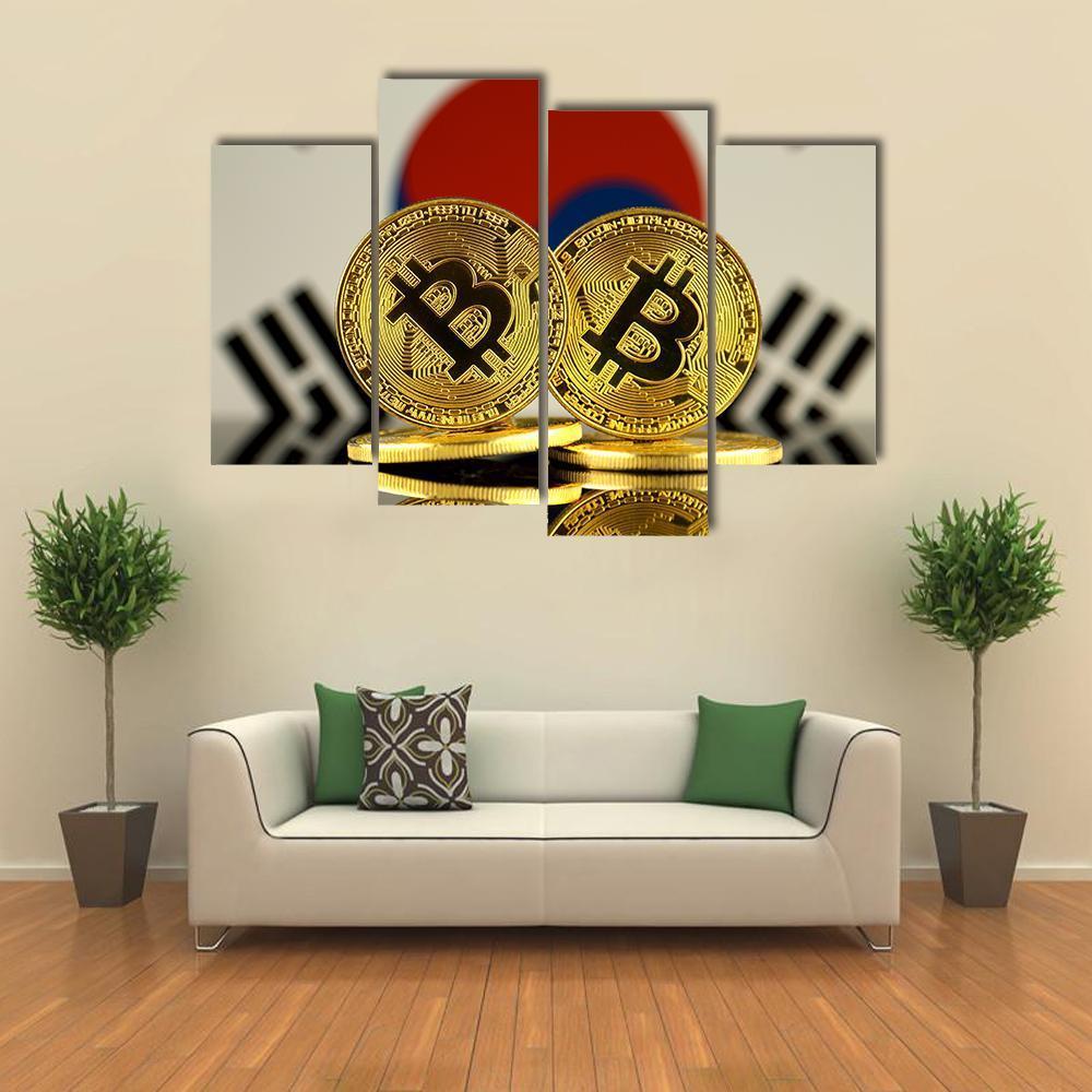 South Korea Flag With Bitcoin Canvas Wall Art-4 Pop-Gallery Wrap-50" x 32"-Tiaracle