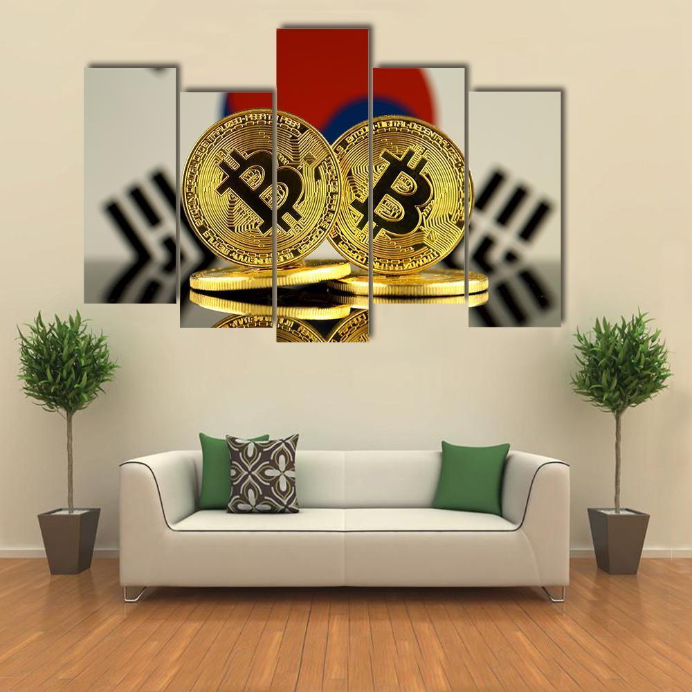 South Korea Flag With Bitcoin Canvas Wall Art-5 Pop-Gallery Wrap-47" x 32"-Tiaracle