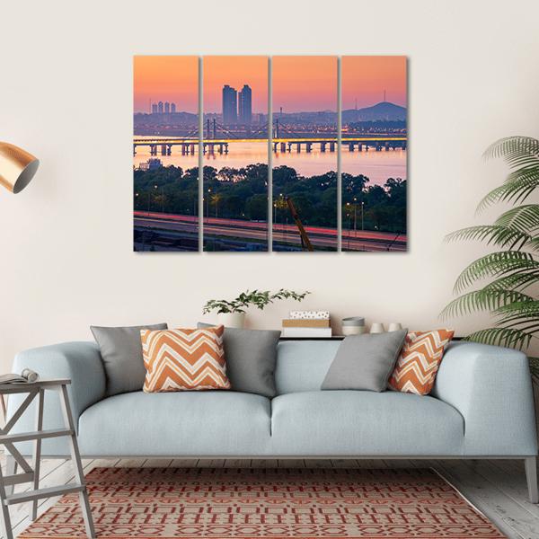 South Korea Seoul City Skyline Canvas Wall Art-4 Horizontal-Gallery Wrap-34" x 24"-Tiaracle