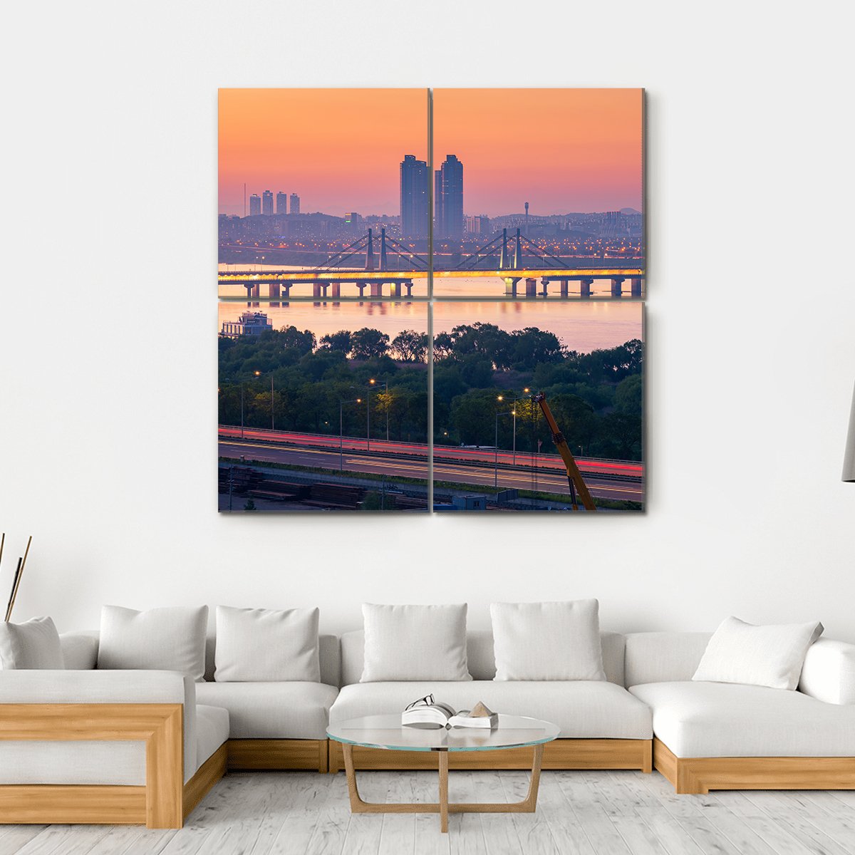 South Korea Seoul City Skyline Canvas Wall Art-4 Square-Gallery Wrap-17" x 17"-Tiaracle