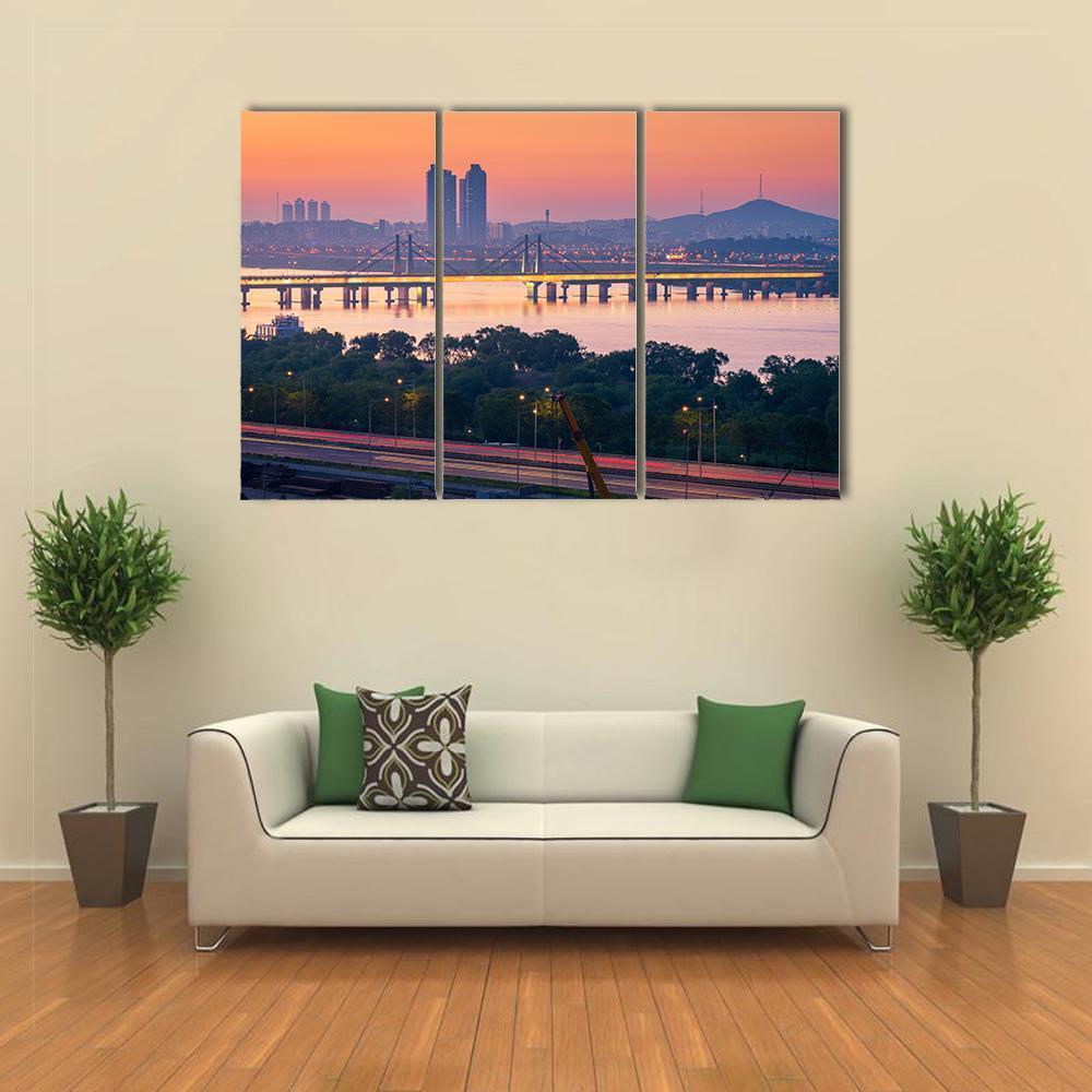 South Korea Seoul City Skyline Canvas Wall Art-3 Horizontal-Gallery Wrap-37" x 24"-Tiaracle