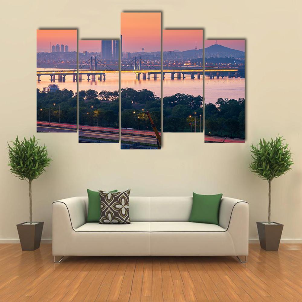 South Korea Seoul City Skyline Canvas Wall Art-5 Pop-Gallery Wrap-47" x 32"-Tiaracle
