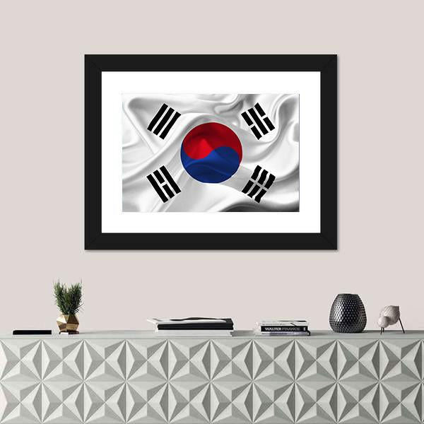 South Korea Waving Flag Canvas Wall Art-1 Piece-Framed Print-20" x 16"-Tiaracle