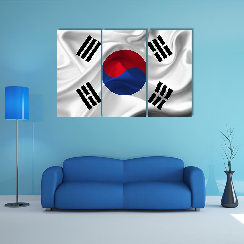 South Korea Waving Flag Canvas Wall Art-3 Horizontal-Gallery Wrap-37" x 24"-Tiaracle