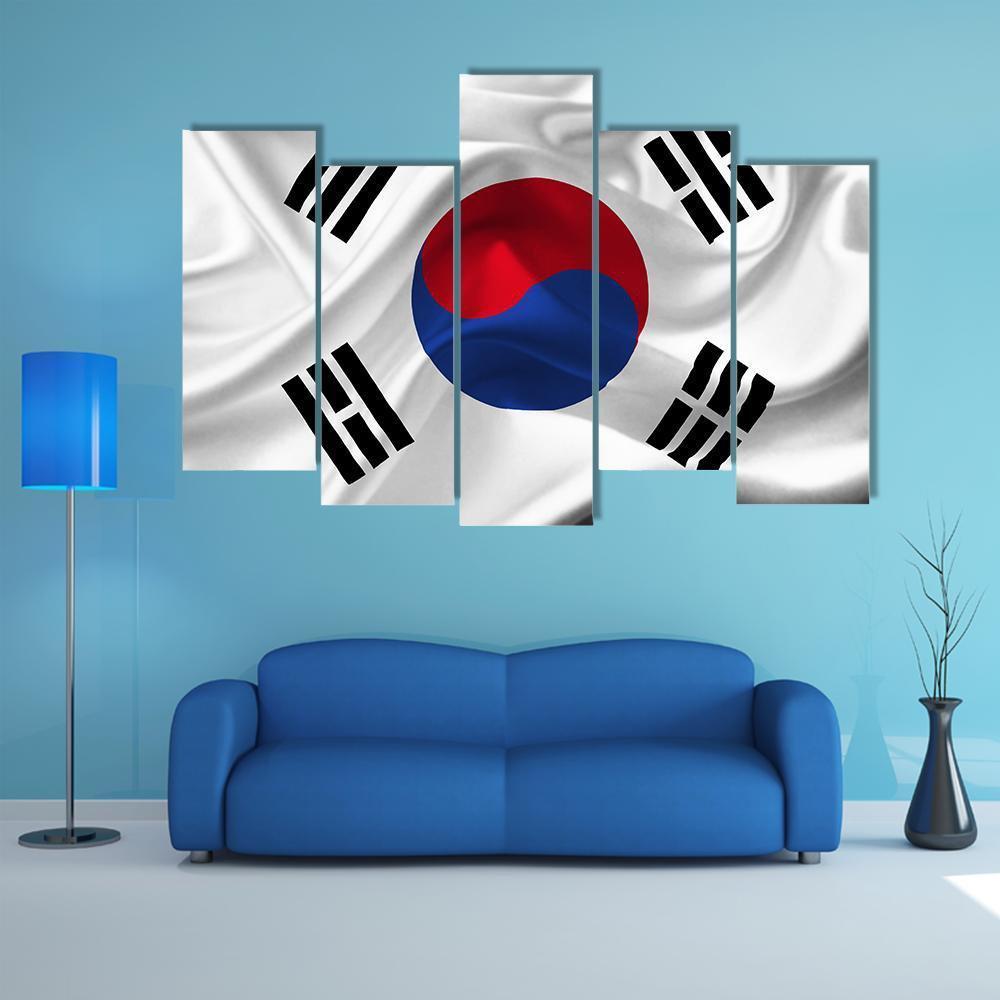 South Korea Waving Flag Canvas Wall Art-5 Pop-Gallery Wrap-47" x 32"-Tiaracle