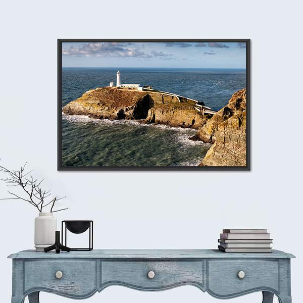 South Stack Lighthouse On Anglesey Canvas Wall Art-1 Piece-Floating Frame-24" x 16"-Tiaracle