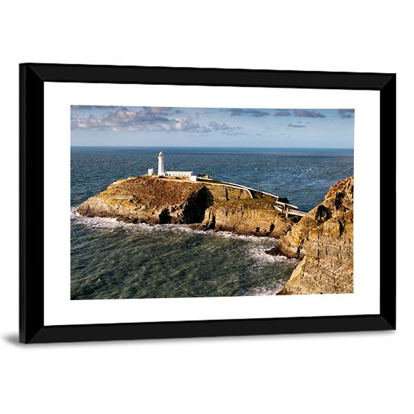 South Stack Lighthouse On Anglesey Canvas Wall Art-3 Horizontal-Gallery Wrap-25" x 16"-Tiaracle