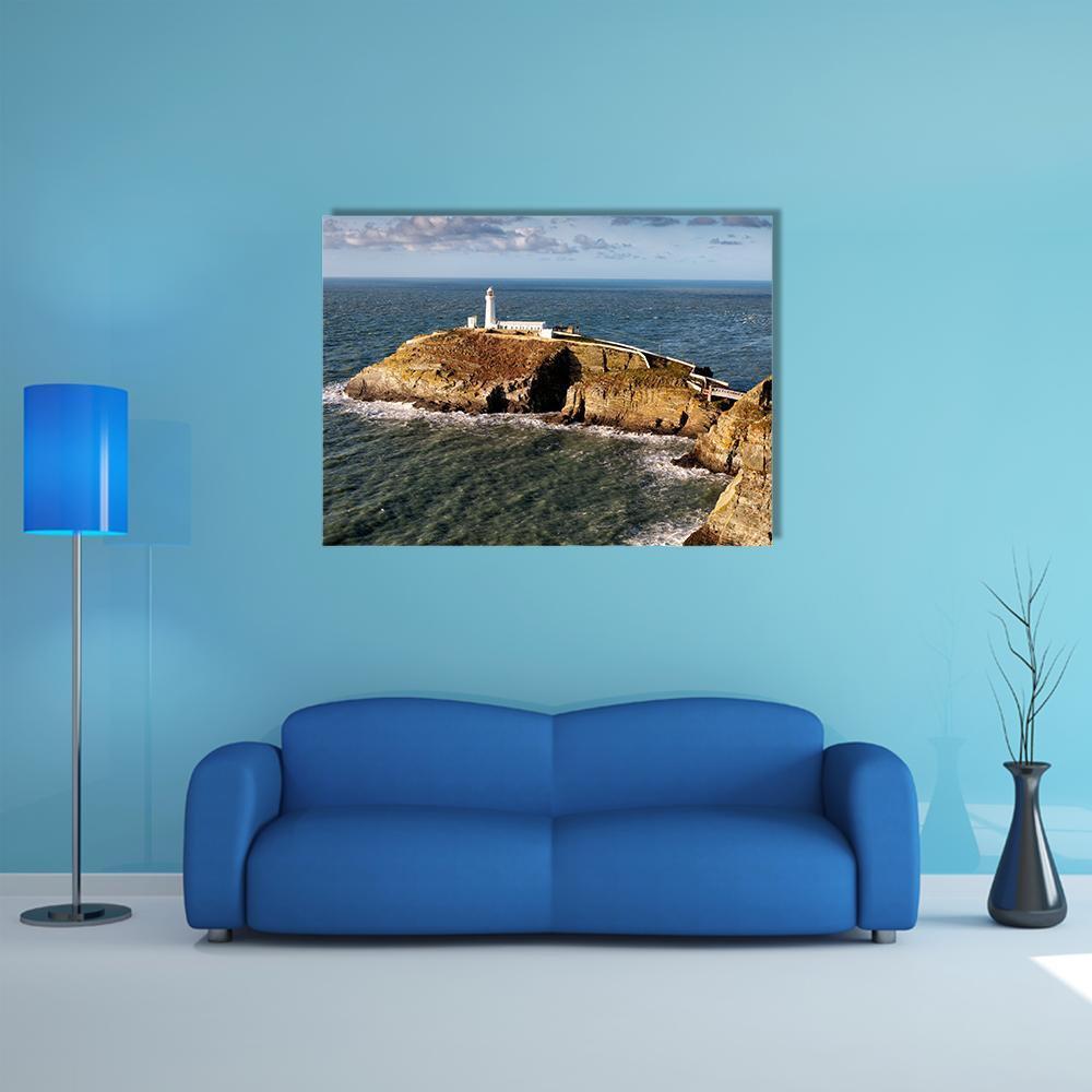 South Stack Lighthouse On Anglesey Canvas Wall Art-4 Horizontal-Gallery Wrap-34" x 24"-Tiaracle