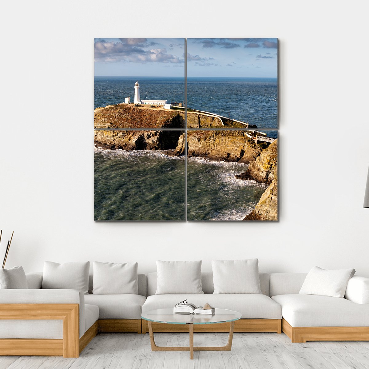 South Stack Lighthouse On Anglesey Canvas Wall Art-4 Square-Gallery Wrap-17" x 17"-Tiaracle