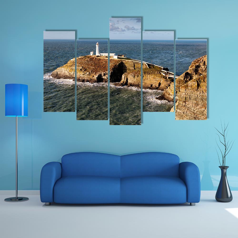 South Stack Lighthouse On Anglesey Canvas Wall Art-5 Pop-Gallery Wrap-47" x 32"-Tiaracle