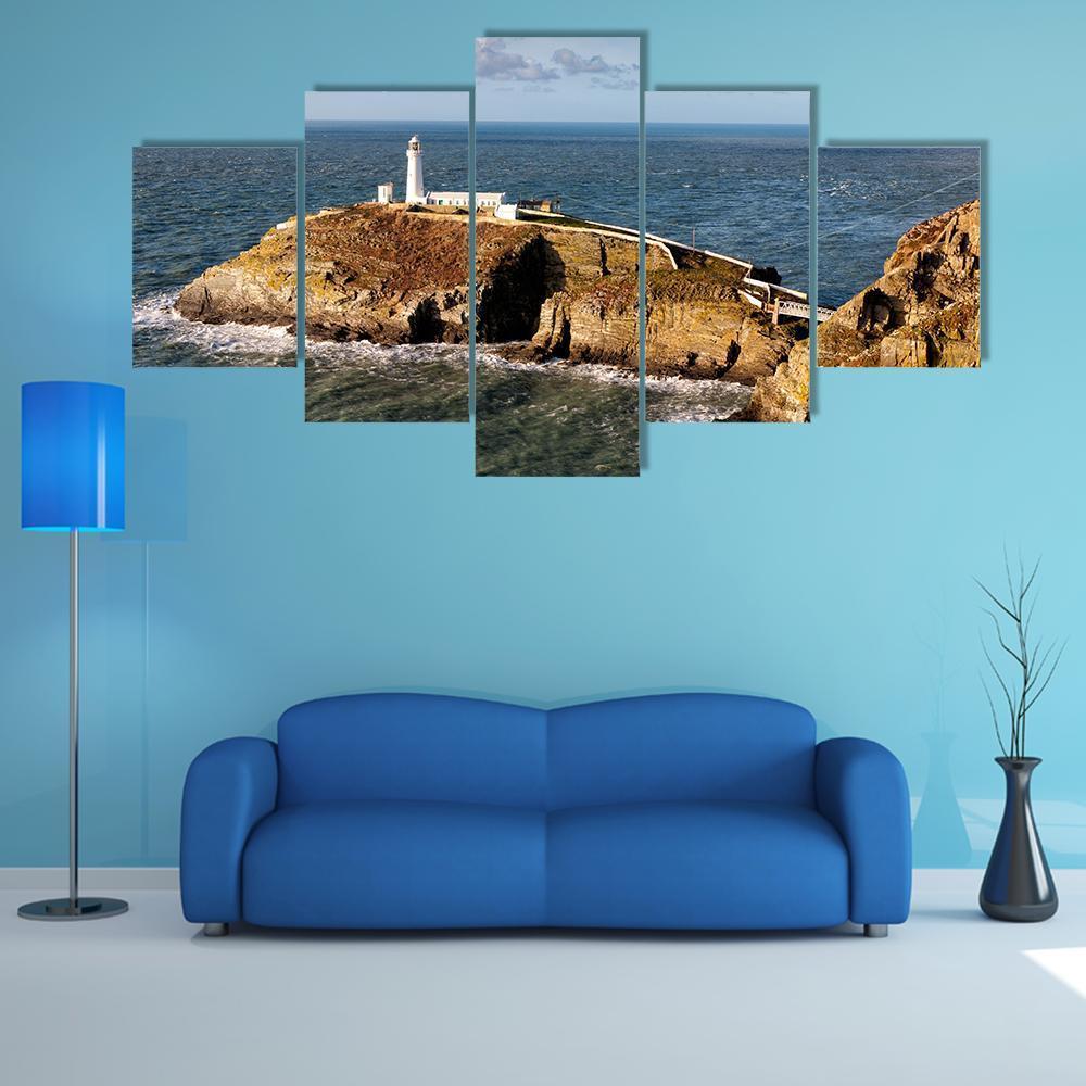 South Stack Lighthouse On Anglesey Canvas Wall Art-5 Star-Gallery Wrap-62" x 32"-Tiaracle