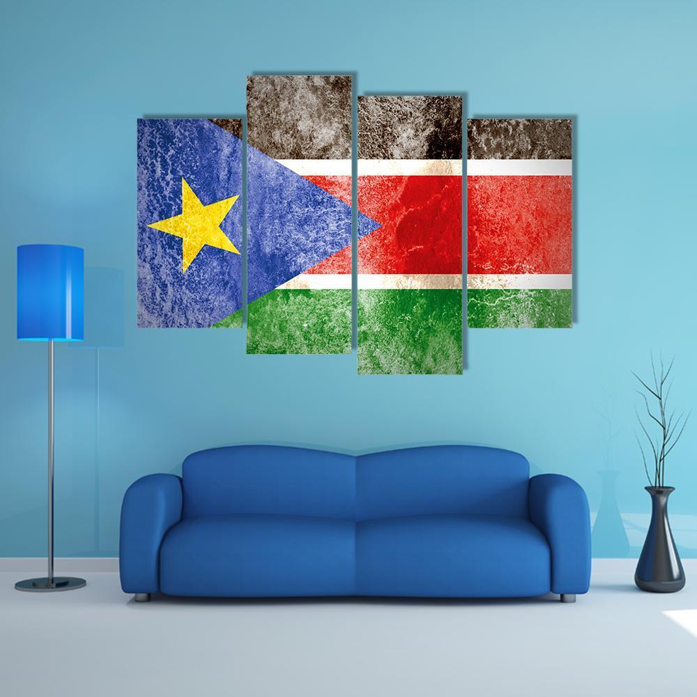 South Sudan Flag On Grunge Paper Canvas Wall Art-4 Pop-Gallery Wrap-50" x 32"-Tiaracle