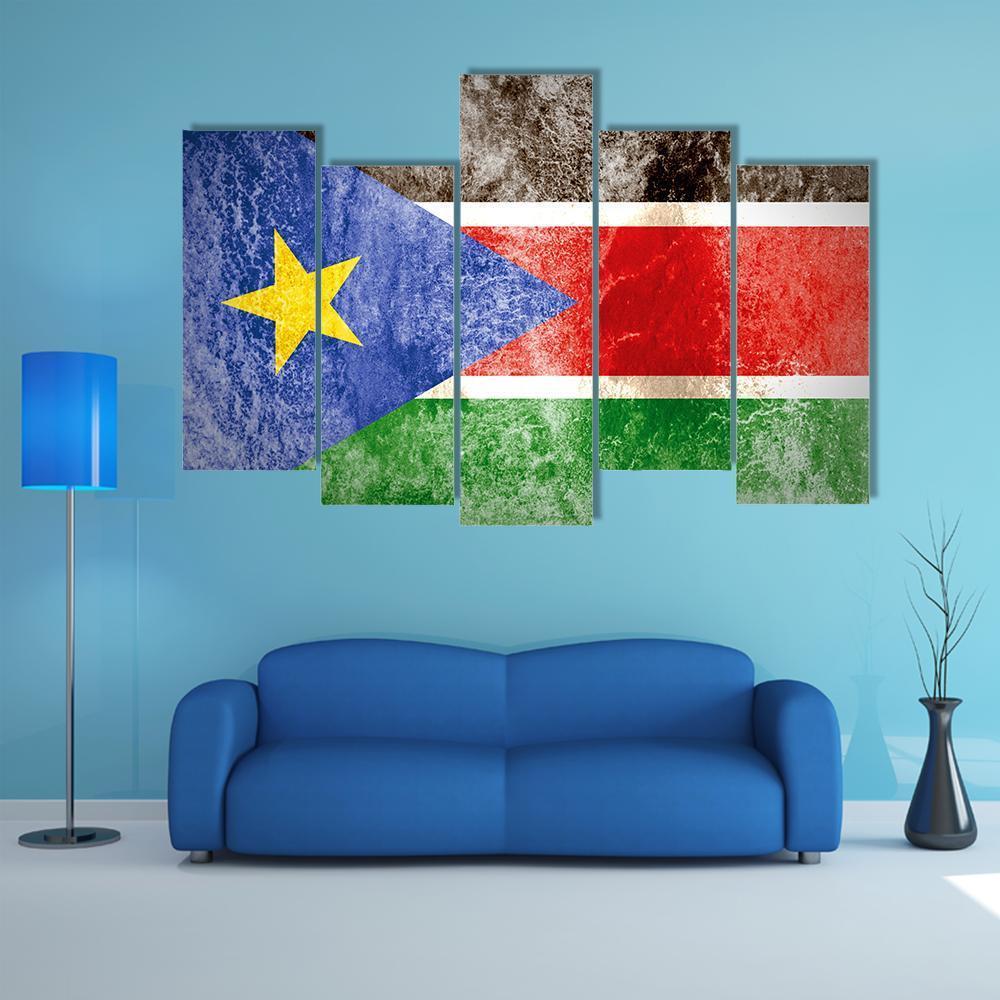 South Sudan Flag On Grunge Paper Canvas Wall Art-5 Pop-Gallery Wrap-47" x 32"-Tiaracle