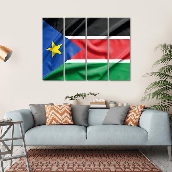 South Sudan Flag On Silk Texture Canvas Wall Art-4 Horizontal-Gallery Wrap-34" x 24"-Tiaracle