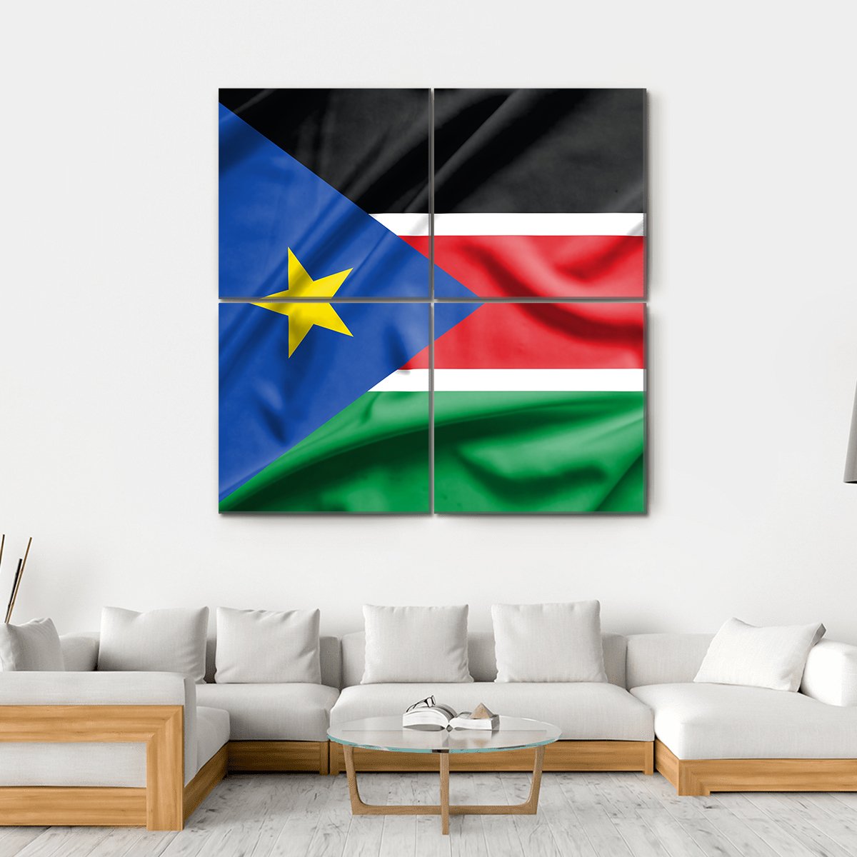 South Sudan Flag On Silk Texture Canvas Wall Art-4 Square-Gallery Wrap-17" x 17"-Tiaracle