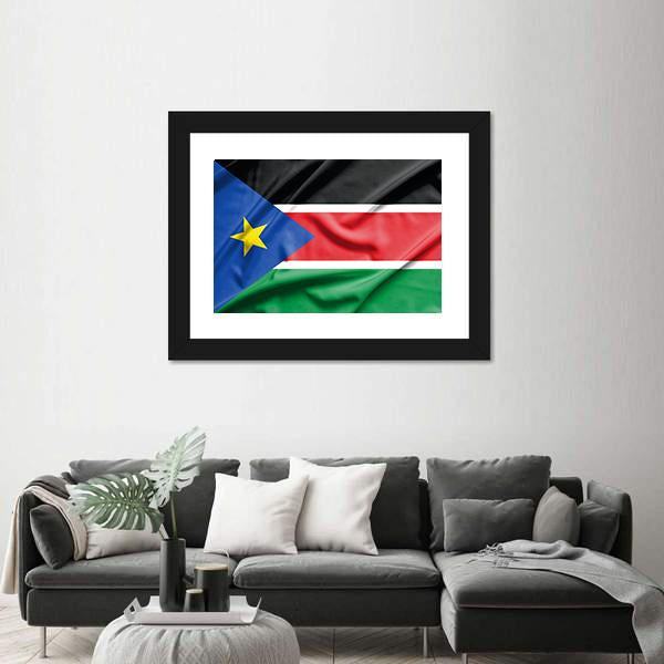 South Sudan Flag On Silk Texture Canvas Wall Art-3 Horizontal-Gallery Wrap-25" x 16"-Tiaracle
