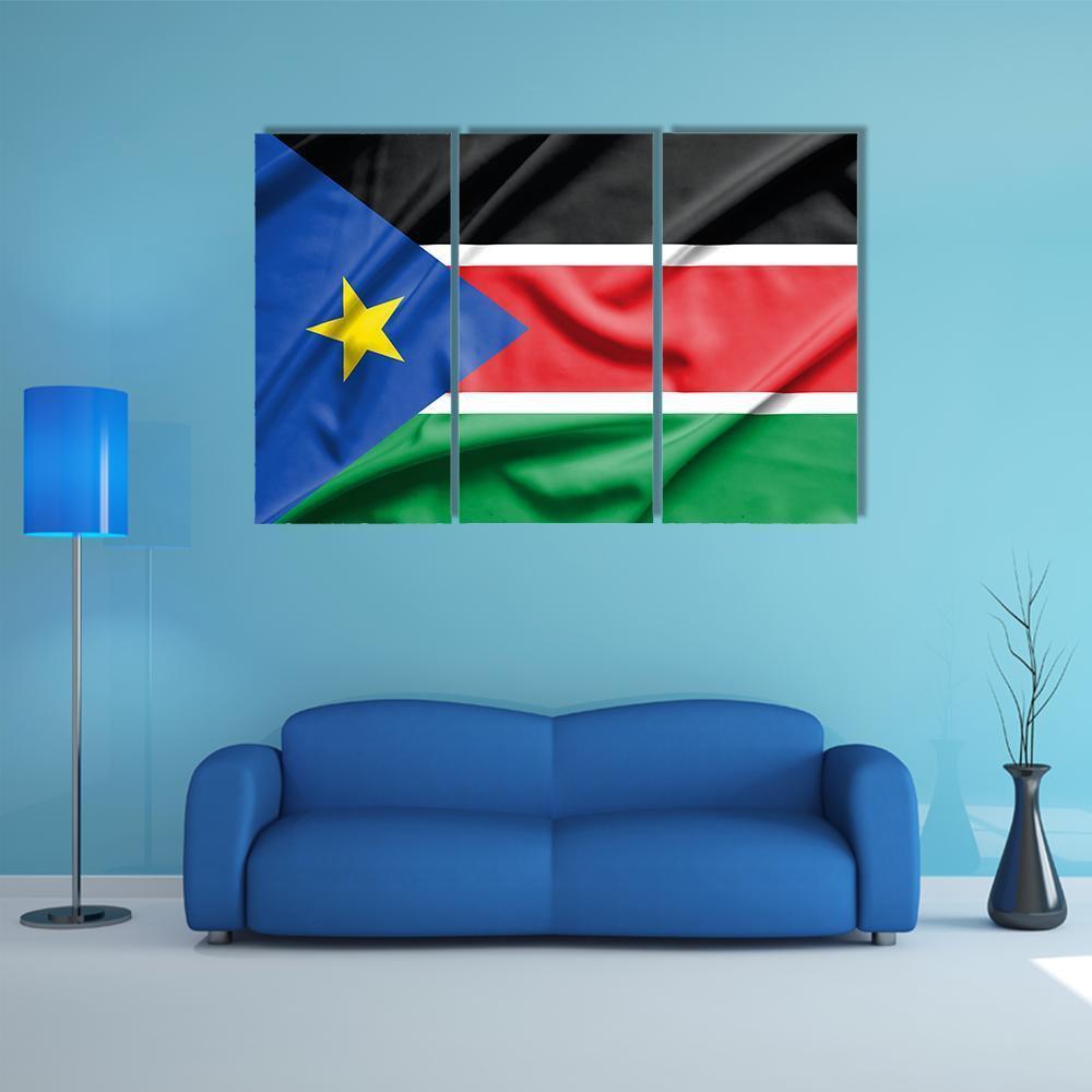 South Sudan Flag On Silk Texture Canvas Wall Art-3 Horizontal-Gallery Wrap-37" x 24"-Tiaracle