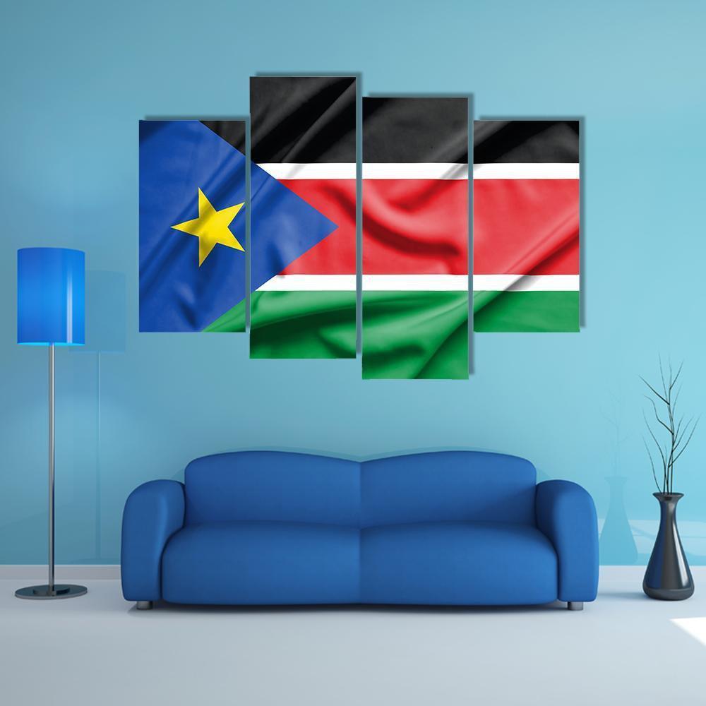 South Sudan Flag On Silk Texture Canvas Wall Art-4 Pop-Gallery Wrap-50" x 32"-Tiaracle