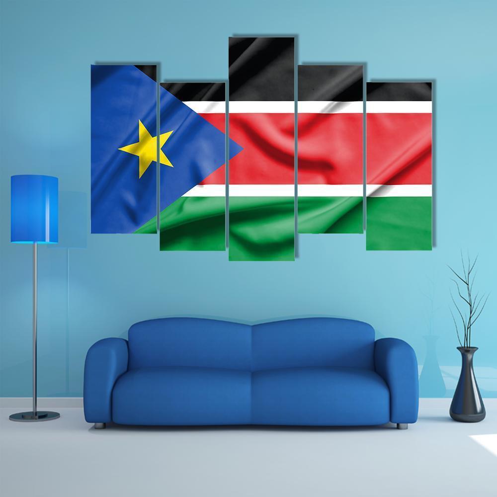 South Sudan Flag On Silk Texture Canvas Wall Art-5 Pop-Gallery Wrap-47" x 32"-Tiaracle