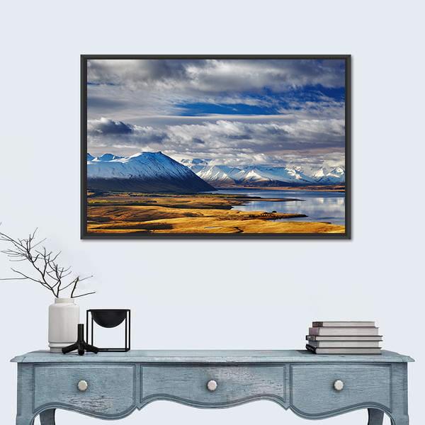 Southern Alps And Lake Tekapo Canvas Wall Art-1 Piece-Floating Frame-24" x 16"-Tiaracle