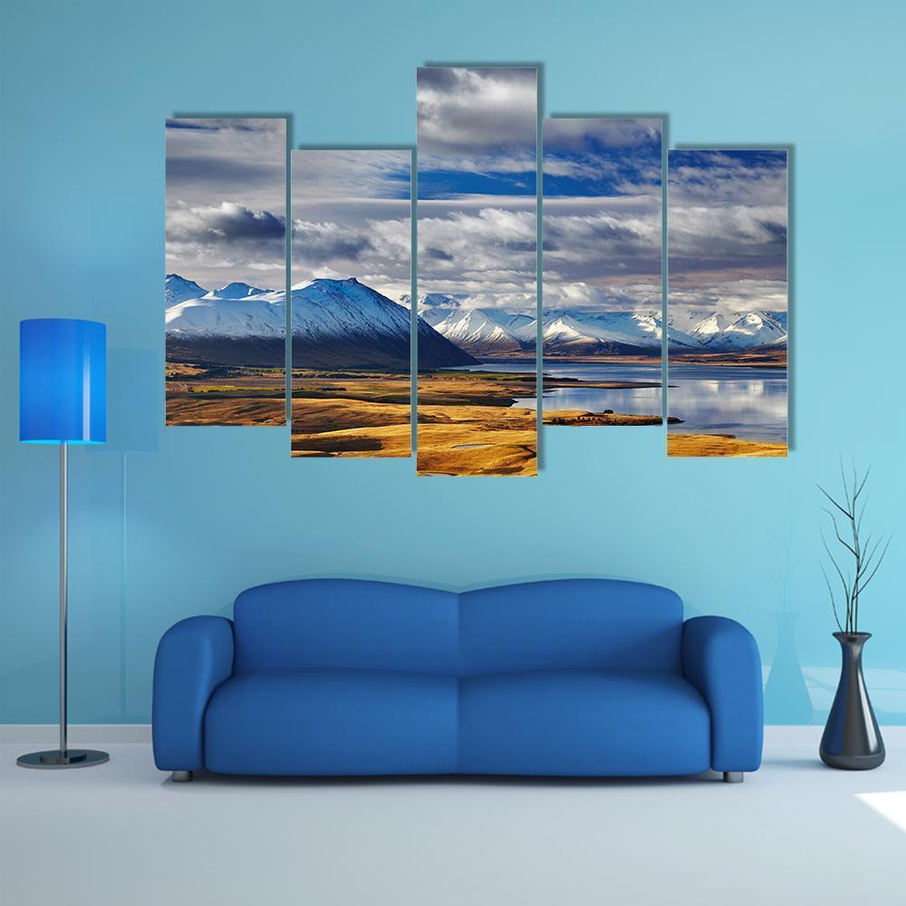 Southern Alps And Lake Tekapo Canvas Wall Art-5 Pop-Gallery Wrap-47" x 32"-Tiaracle