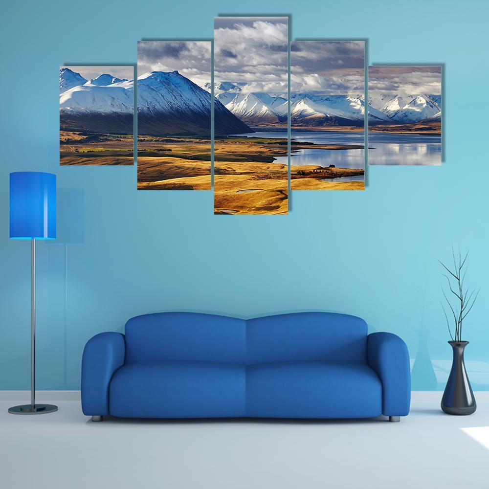 Southern Alps And Lake Tekapo Canvas Wall Art-5 Star-Gallery Wrap-62" x 32"-Tiaracle