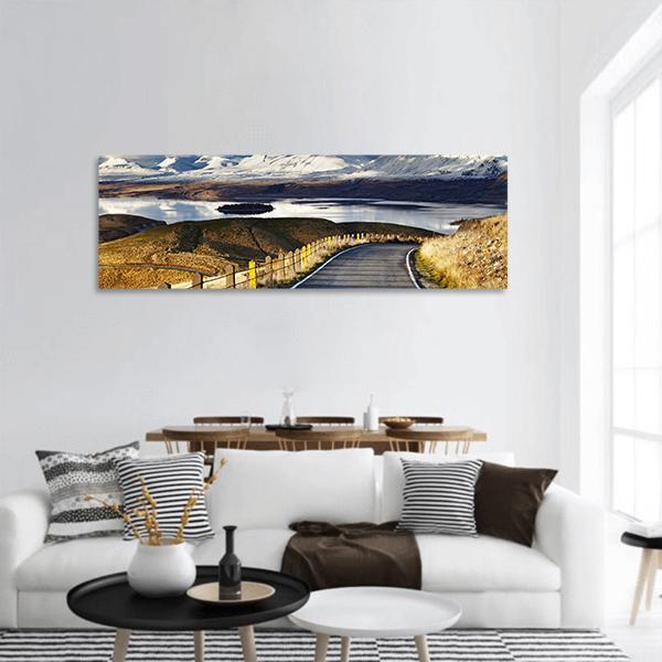 Road And Lake Tekapo Panoramic Canvas Wall Art-1 Piece-36" x 12"-Tiaracle