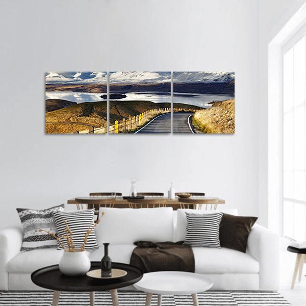 Road And Lake Tekapo Panoramic Canvas Wall Art-3 Piece-25" x 08"-Tiaracle