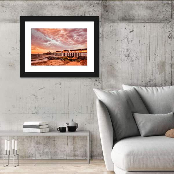 Southwold Pier With Orange Sky Canvas Wall Art-3 Horizontal-Gallery Wrap-25" x 16"-Tiaracle