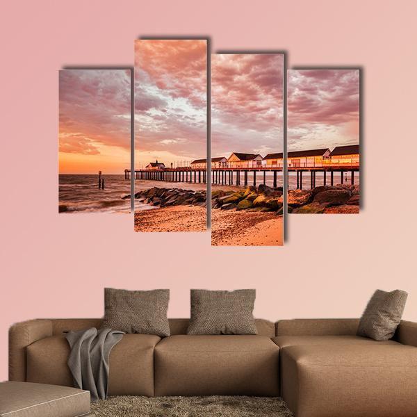 Southwold Pier With Orange Sky Canvas Wall Art-4 Pop-Gallery Wrap-50" x 32"-Tiaracle
