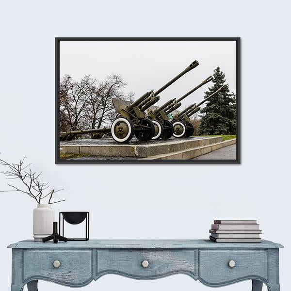 Soviet Cannon In A Park In Ukraine Canvas Wall Art-1 Piece-Floating Frame-24" x 16"-Tiaracle