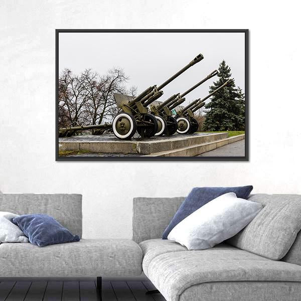 Soviet Cannon In A Park In Ukraine Canvas Wall Art-3 Horizontal-Gallery Wrap-25" x 16"-Tiaracle