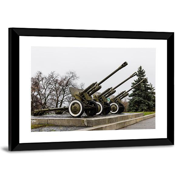 Soviet Cannon In A Park In Ukraine Canvas Wall Art-3 Horizontal-Gallery Wrap-25" x 16"-Tiaracle