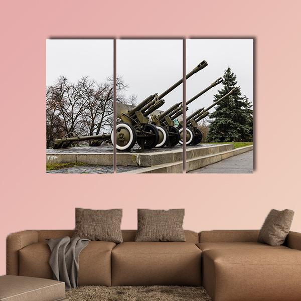 Soviet Cannon In A Park In Ukraine Canvas Wall Art-3 Horizontal-Gallery Wrap-37" x 24"-Tiaracle