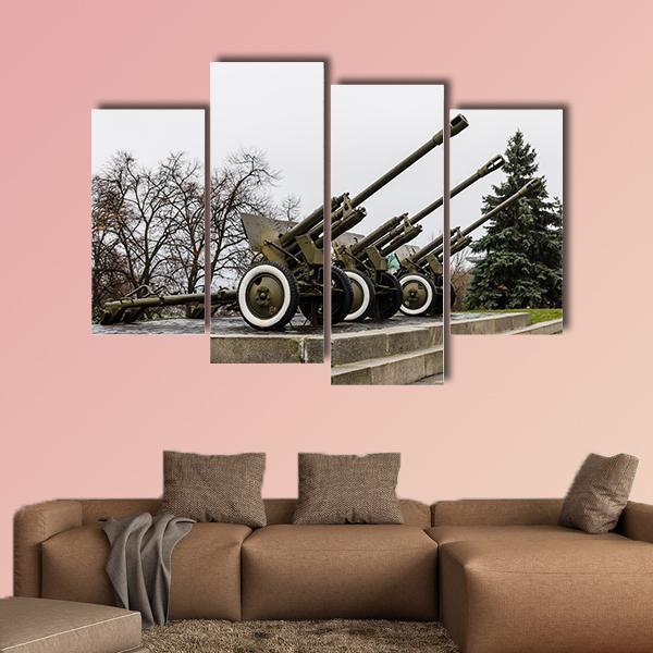 Soviet Cannon In A Park In Ukraine Canvas Wall Art-4 Pop-Gallery Wrap-50" x 32"-Tiaracle