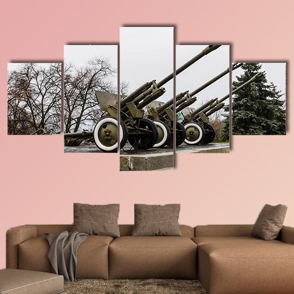 Soviet Cannon In A Park In Ukraine Canvas Wall Art-5 Pop-Gallery Wrap-47" x 32"-Tiaracle