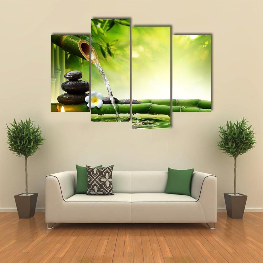 Spa Stones In Garden With Flow Water Canvas Wall Art-4 Pop-Gallery Wrap-50" x 32"-Tiaracle