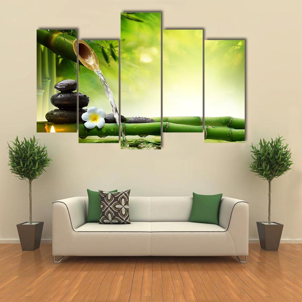 Spa Stones In Garden With Flow Water Canvas Wall Art-5 Pop-Gallery Wrap-47" x 32"-Tiaracle