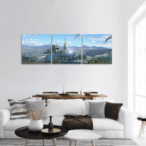 Space Elevators &amp; Wheels Panoramic Canvas Wall Art-3 Piece-25" x 08"-Tiaracle