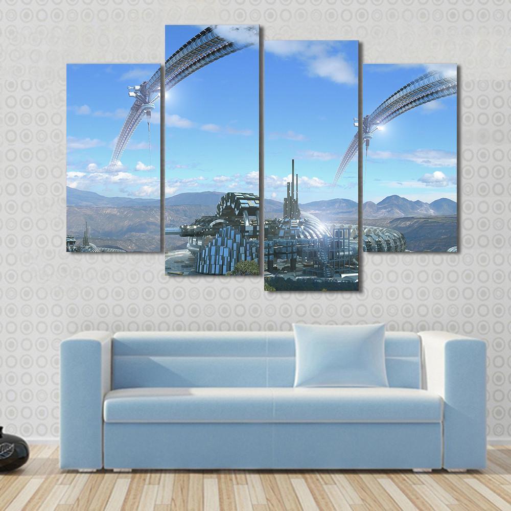 Space Elevators & Wheels Canvas Wall Art-4 Pop-Gallery Wrap-50" x 32"-Tiaracle