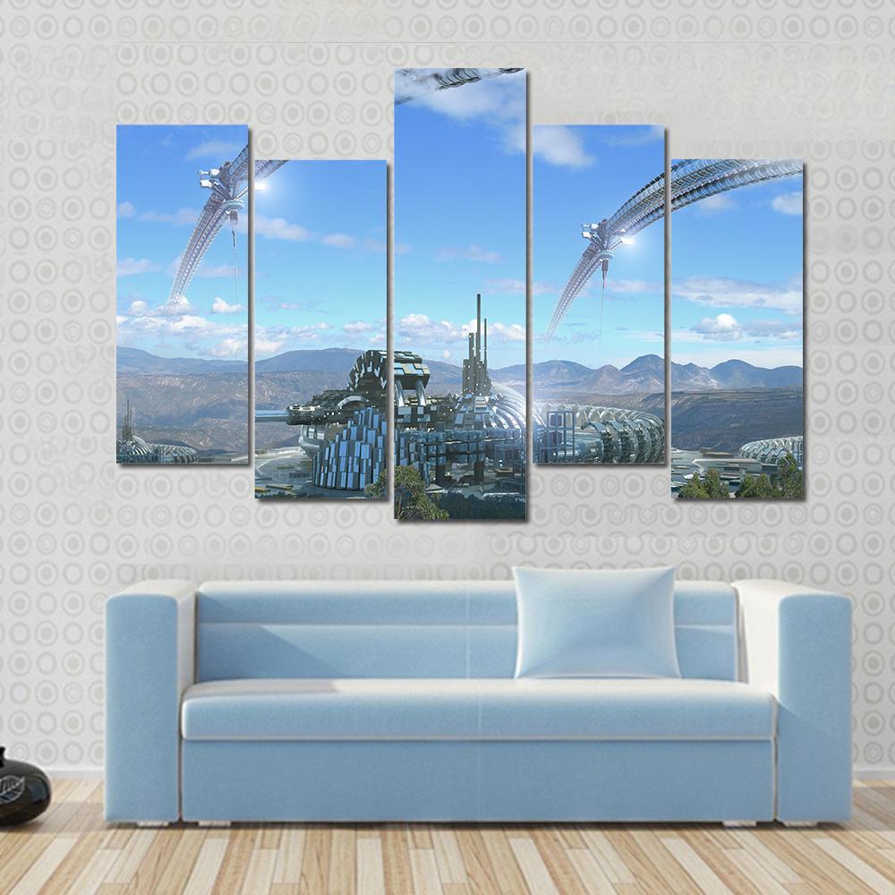 Space Elevators &amp; Wheels Canvas Wall Art-5 Pop-Gallery Wrap-47" x 32"-Tiaracle