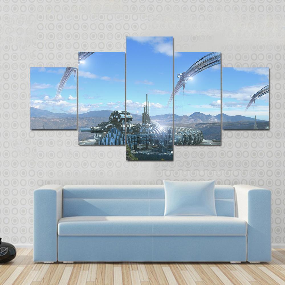 Space Elevators & Wheels Canvas Wall Art-5 Star-Gallery Wrap-62" x 32"-Tiaracle