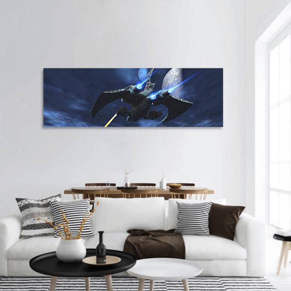 Spaceships War In Space Panoramic Canvas Wall Art-3 Piece-25" x 08"-Tiaracle