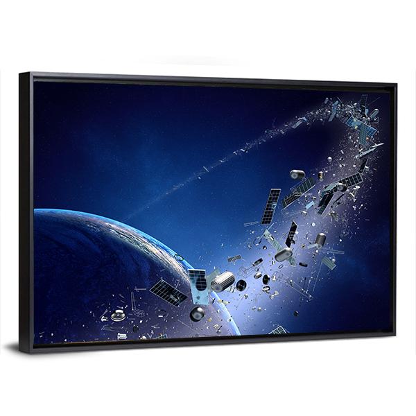 Space Junk Orbiting Around Earth Canvas Wall Art-3 Horizontal-Gallery Wrap-25" x 16"-Tiaracle
