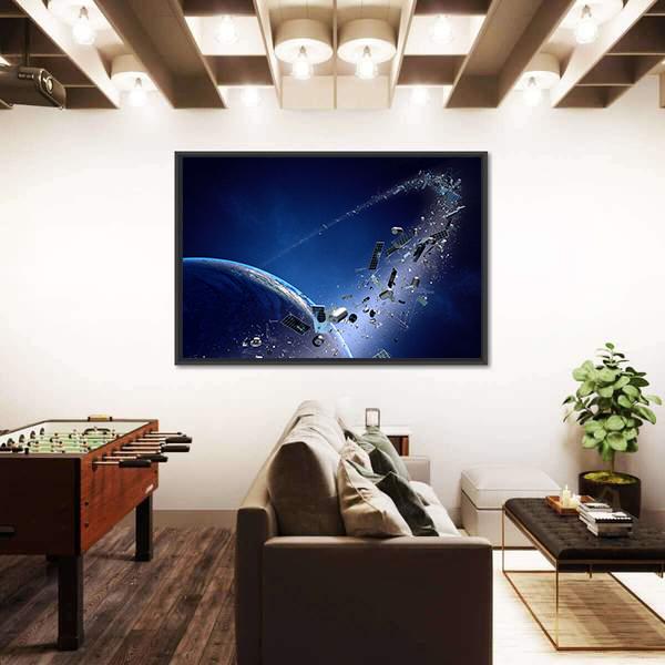 Space Junk Orbiting Around Earth Canvas Wall Art-3 Horizontal-Gallery Wrap-25" x 16"-Tiaracle