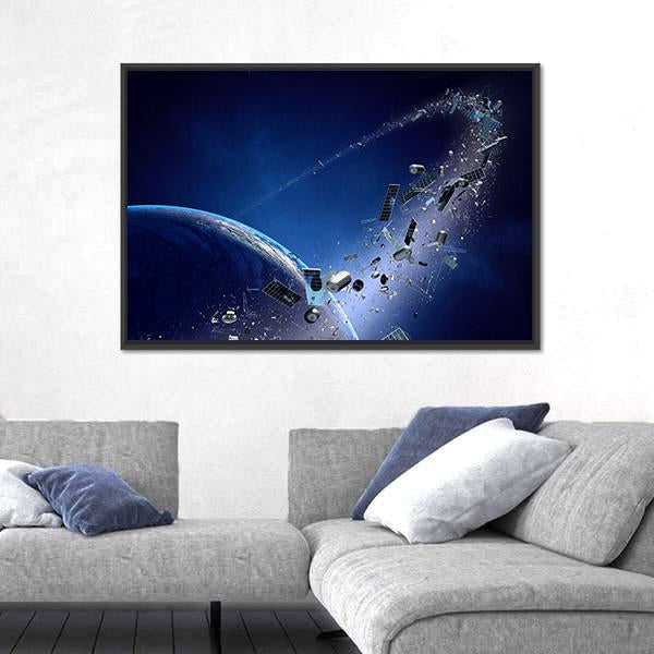 Space Junk Orbiting Around Earth Canvas Wall Art-3 Horizontal-Gallery Wrap-25" x 16"-Tiaracle