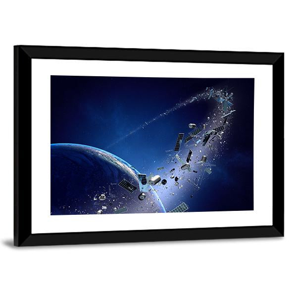 Space Junk Orbiting Around Earth Canvas Wall Art-3 Horizontal-Gallery Wrap-25" x 16"-Tiaracle